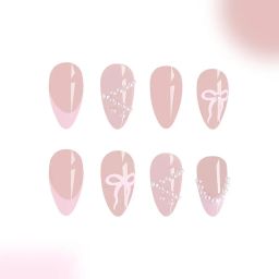 Nakhi 24 Reusable Artificial Fake Nail Set |Base peach colour with Bow Design Glossy Nails | Lightweight & Long Lasting| Quick Fix For Festivals & Special Occasions image 3