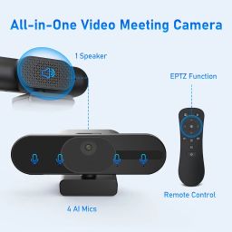 4K Webcam with Speaker and 4 AI Noise Cancelling Microphones, Wide Angle PC Cameras with Remote Control, Auto Focus, Privacy, Tripod, Ideal for Computer, Zoom, Skype, Teams, Laptop image 1