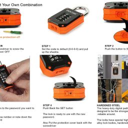 DOCOSS Zinc Strong Number Lock for Door/Combination Padlock, Gate, Gym Locker - Orange Black (1 Pack) image 4