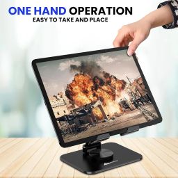 WeCool TB3-360° Rotational Foldable Metallic Sturdy Tablet Stand with View Angle Adjustment,tab Stand Compatible with iPad,Smart Phones Ranging from 4.7 to 12.9 inches- Black image 2