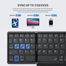 GEODMAER Foldable Bluetooth Keyboard, Portable Full Size Folding Keyboard with Large Touchpad, Numeric Keypad, PU Leather, Wireless Travel Keyboard for Windows iOS Android Mac(Sync up to 3 Devices) image 2