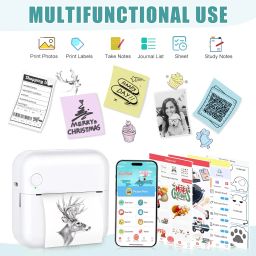 Mini Sticker Printer, Inkless Thermal Printer with 10 Rolls of Thermal Paper and Stickers for iOS & Android, Mini Portable Prints for DIY, Scrapbook, Memo, Pictures, Notes, List, Blue image 1