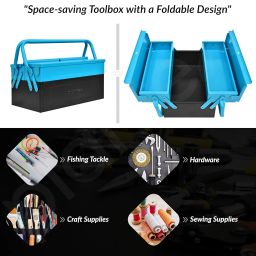 Plantex Metal Tool Box for Home Use/3 Cabinet Empty Tool Kit Box/Tools Box/Tool Organizer for Essential Tools With Large Capacity & Strong Handle - (Blue & Black) image 5