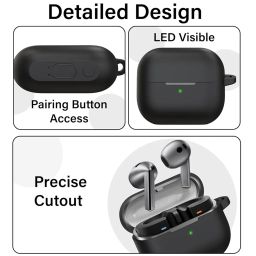 Sounce Earphone Case Cover for Samsung Galaxy Buds 3 Pro and Galaxy Buds 3 TWS Soft Silicone Skin Case Cover Shock Absorbing Protective Case with Keychain [Front LED Visible] - Black image 1