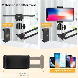Adjustable Overhead Mobile Phone Holder with Long Arm for Video Recording, Streaming, Office Use, Cooking, Crafting Videos Compatible with Devices Up to 4-7 Inches (Black) image 5