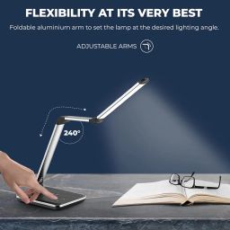 iGear Orion Led Desk Lamp with Qi Wireless Charger 5 watts, Cool/Warm/Natural Light, adjustable brightness, eyesight protection, adjustable lamp arm, touch control, best use for Office and Study, material ABS and Aluminium finish(Black + silver), 1 Year Free replacement warranty on manufacturing defect. image 2