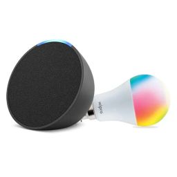 Echo Pop (Black) Smart Home combo with Wipro 9W LED Smart Color Bulb image 1
