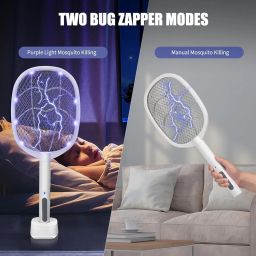 PENTOM Mosquito Racket Bat Rechargeable Electric Fly Swatter Mosquito Racket Bat with Base Stand Bug Zapper Racket Mosquito Swatter for Indoor and Outdoor (White 2.0) image 2