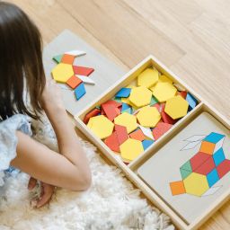 Melissa & Doug Kids Pattern Blocks And Boards Classic Toy (Developmental Toy, Wooden Shape Blocks, Double-Sided Boards, 120 Shapes & 5 Boards) image 1