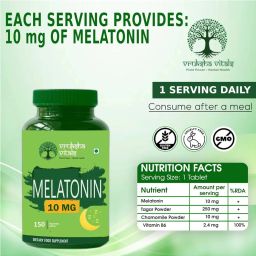 Melatonin 10 mg Tablets for Sleeping Support with Tagar Root Extract, Chamomile Extract and Vitamin B6-150 tablets/capsules pills image 2