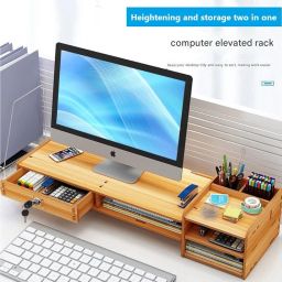 Ketumal Wooden Monitor Stand Riser with Lockable Drawer & Separate Storage Shelf - Upgrade Your Desk Space | Versatile Storage Shelf & Screen Holder for Laptop Computer image 1