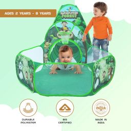 Amazon Brand - Jam & Honey Jungle Animals 3 in 1 Combo Tunnel for Kids | Tunnel, Play Tent House, Ball Pool for Kids 3 to 6 Years | Spacious, Lightweight and Portable | Without Balls | Multi Colour image 2