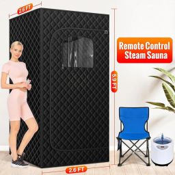 Essensolife Portable Steam Sauna Tent with Remote Control, 1200W 3L Capacity, 9 Levels, 99 Minutes Timer, Black Quilted Designife image 5