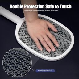 PENTOM Mosquito Racket Bat Rechargeable Electric Fly Swatter Mosquito Racket Bat with Base Stand Bug Zapper Racket Mosquito Swatter for Indoor and Outdoor (White 2.0) image 1