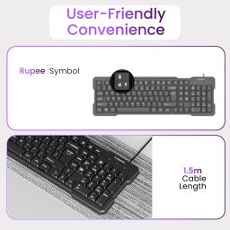 Ambrane Wired Keyboard, 104 Key with Membrane Switch Quick, 12Fn Shortcut Keys, Plug and Play USB Connection Compatible with PC, Mac, Laptop, Comfy and Ergonomically Design (Keyflex) image 3