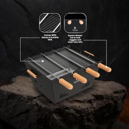 H Hy-tec (Device) HYBB - Tabletop Charcoal Grill Barbeque with 4 Skewers & Charcoal Tray (Stellar Black) image 4