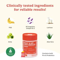 What's Up Wellness Gut Health Supplements Gummies | Prebiotics & Probiotics Supplement | Constipation, Bloating, Gas & Acidity Relief | Immunity | Clinically Proven Strain | 30 Days (Pack Of 1) image 4