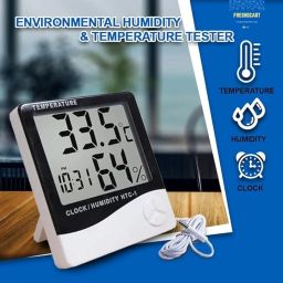 SP Electron Measurement Room Temperature Device Meter Humidity Monitor HTC-1 Incubator with Rest Stand and Accurate Indoor LCD Thermometer Display & wall Mount Clock (white) image 4