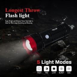 IBELL FL8788S Rechargeable Torch with 5 Light Modes, Travel Pouch, Telescopic Zoom, Super Bright & Ultimate Throw Flashlight (Black) image 1