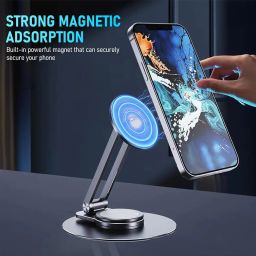 Magnetic Desk Phone Stand for iPhone 14 13 12 Series, Aluminum Phone Holder with 360°Rotation Base Adjustable Foldable Mobile Stand Compatible with iPhone 14 13 12 Pro Max Mini, Mag Safe Case image 2
