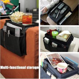 RAIYARAJ Sofa Armrest Organizer with Cup Holder – Non-Slip Couch Caddy with 1 Large and 3 Small Pockets for Remote, Phone, Tablet, Magazines, Drinks and More image 4