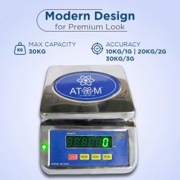 ATOM ® 30kg Stainless Steel Digital Weighing Scale. MADE IN INDIA with Front and Back display for Grocery and Kitchen. Atom A 201 Micro Mini Scale. Without Stamping For Domestic Use Only (160x140 mm) image 3