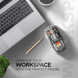 Acer Clearview Transparent Wireless Mouse with Triple-Mode Connectivity, Silent Click Tech, Metal Scroll Wheel,1600 DPI Optical Sensor, USB-C Charging, Compatible Windows, MacOS, iOS, Android-Grey image 1