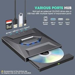 WeFiy External CD DVD Drive for Laptop, USB-C CD Player, Portable CD DVD +/-RW ROM Burner with SD Card Reader, USB 3.0 Type-C Hub, Compatible with Laptop, PC, Windows Linux image 4