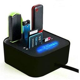 All in One 3 USB Ports and All in One Card Reader, USB 2.0, for Pen Drives/Cameras/Mobiles/Pc/Laptop/Notebook/Tablet, Docking Station, Ms/Ms Pro/Sd/Micro Sd Support image 1