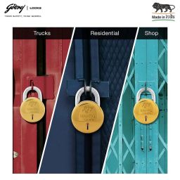 Godrej Locks I Navtal 7 levers 65 mm I 4 Keys I Padlock for Main Door I Gate Lock I Tool Box, Shutters, Shops & Offices I Strong Hardened Corrosion Resistant Shackle I Brass Material | 1 Year Warranty image 3