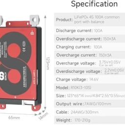 4S,12V,100A LiFePo4, LFP Hardware Battery Management System (BMS) DALY New Model,for Lithium Battery Packs 12V,100A Common Port with Balancer, Thermal Overload Protection. image 2