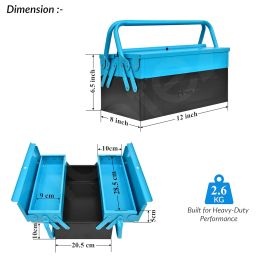 Plantex Metal Tool Box for Home Use/3 Cabinet Empty Tool Kit Box/Tools Box/Tool Organizer for Essential Tools With Large Capacity & Strong Handle - (Blue & Black) image 2