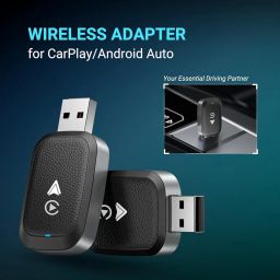 IBIN 2-in-1 Wireless CarPlay and Android Auto Adapter, USB and Type-C Compatible, Black, Carplay Adapter Convert Wired to Wireless for Cars with Extension Cable USB & Type C image 1