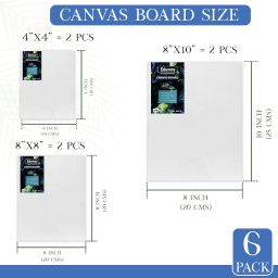 Eduway® Canvas Board for Painting- (4"x4", 8"x8", 8"x10") 2 pcs each | Premium Quality 7Oz Pre-Primed Cotton Canvas Board for Artists & Beginners | Ideal for Acrylic, Oil, Gouache, Pastels Colors ( Pack of 6) (10x10,20x20, 20x25 cms). image 1