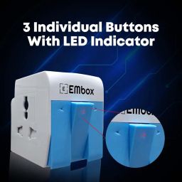EMBOX 3 Pin Multi Plug Adapter with Individual Switch 3 Pin Plug Socket Safety Shutter Spike Buster Fuse Protected Adapter 3 Way Plug Extension for Home Office Travel-5A-250V, Pack of 1 Blue image 2