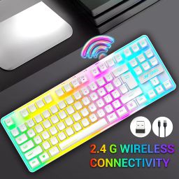 Ant Esports MK720 Pro V2 Wireless TKL RGB Gaming Membrane Keyboard, Backlit Wireless Keyboard Long Lasting Rechargeable Battery High Built Quality – PC PS5 PS4 Xbox One Mac – White image 1