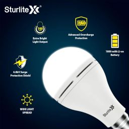 Sturlite Xenus (3 in 1) 12W LED Inverter Bulb| Bright Rechargeable Emergency Bulb| 12Hr Battery Backup| 6-8Hrs Charging Time| Over-Charge Protection| B22 Base Energy Efficient Lighting - (Pack of 1) image 1