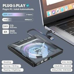 WeFiy External CD DVD Drive for Laptop, USB-C CD Player, Portable CD DVD +/-RW ROM Burner with SD Card Reader, USB 3.0 Type-C Hub, Compatible with Laptop, PC, Windows Linux image 2