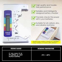 Battery Tester, Universal Battery Checker with LCD Display, Multi Purpose Small Digital Battery Checker for AA AAA C D N 9V 6F22 and 1.5V Button Cell Batteries image 5