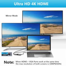 Znoogrn USB C to HDMI VGA Adapter, 2 in 1 Thunderbolt 3 Type-C to VGA 4K HDMI Converter for Dual Monitor Adapter Compatible with MacBook Pro, iPhone 16 15 Pro Max, Surface Pro, PC, etc image 2