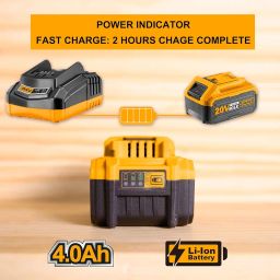 Ingco Lithium-Ion Battery Pack, 20V 4.0Ah Battery, Compatible With 20V Power Tools, Led Battery Power Indicator, Charger Not Included image 2