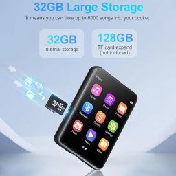 AUDIOCULAR M31 32GB Portable Mp3 Music Player with Bluetooth, 2.4” LCD Touch Screen, Video Playback, Built-in Speaker, Voice Recording Function Mini HiFi Lossless Digital Audio Player (32GB - Black) image 3