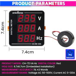 amiciSense Ac Voltmeter Ammeter, 3 In 1 Digital Meter 120A 50~500V Voltage Tester With Frequency And Current Test, Black image 3