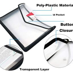 SPS File Folder, Transparent Poly-Plastic A4/Foolscap Documents File Storage Bag with Snap Button Set of 5/Certificate File Folder image 4