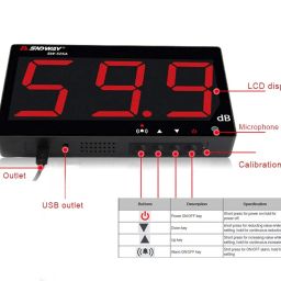 SNDWAY SW-525A 30-130dB Digital Sound Level Meter with Large LCD Display Noise Meter Decibel Wall Mounted Hanging (525A) image 4