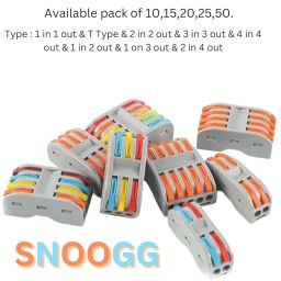 SNOOGG 5 Piece Pack DIY Mini Quick Terminal Connector Block Compact Splice Electrical 1 in 2 out T TYPE Connectors Clamp with Actuation Releasable Lever Quick & Easy image 4