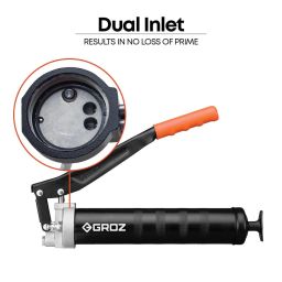 Groz Double Piston Grease Gun | Lever Grease Gun with 6" Extension, Coupler | 3x Output | High Volume Grease Gun | Discharge Upto 2.4 gm/s | For Regular Greasing Applications| G2R/B image 5