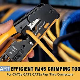 XIKKART Combo Tool Kit | RJ45 Passthrough Crimping Tool | Cat5 Cat6 Cat7 Crimping Tool Kit With Wire Stripper And Cutter, Network Cable Tester, 20Pcs Connectors and Strain Relief Boots,Battery image 2