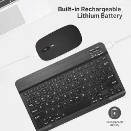 FKU Bluetooth Keyboard, Wireless Keyboard and Mouse 2.4Ghz USB Rechargeable Lightweight 10IN Universal Quiet Mini Keyboard and Mouse Set for iPad, iOS, Mac, Windows, Android Tablet Laptop (Black) image 5