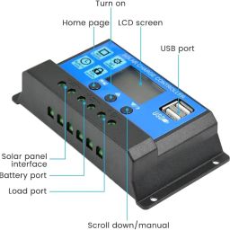 IDUINO 20A Solar Charge Controller, Solar Panel Charger Controller 12V/24V, Multi-Function Adjustable LCD Display with Dual USB Port Timer Setting PWM Auto Parameter (20A) image 3